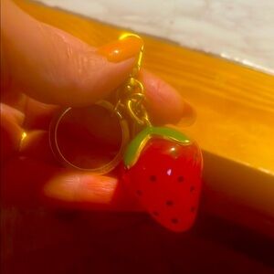 Strawberry Keychain with Gold Accents